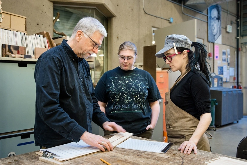 Students in the wood shop