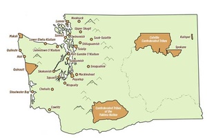 illustrated map of the state of Washington showing tribal names and locations 